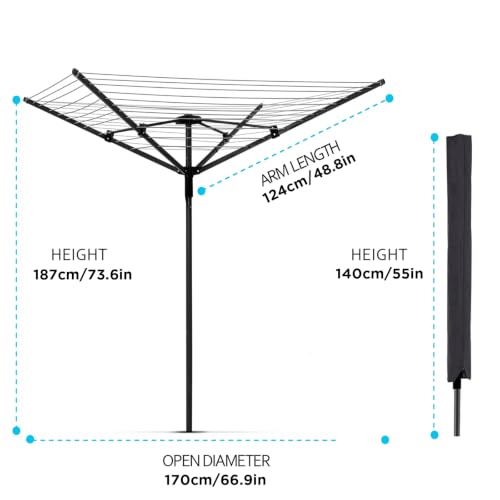 MEILANHUI Umbrella Clothesline Outdoor, Rotary Retractable Clothes Line Outdoors Adjustable Height Drying Rack Clothing 4 Arms 12 Lines with 165 Feet Heavy Duty Outdoor Clothesline for Backyard by MEILANHUI - Image 3