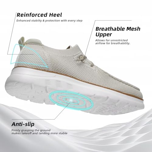 Image of Mens Boat Loafers Slip-on Casual Mesh Walking Shoes Business Oxfords Sneakers Work Lightweight Comfortable Soft Sole Beige
