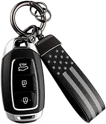 Turcee Leather American Flag Car Keychain,US Flag Car Key Fob,Zinc Alloy Anti-Lost D-ring Key Fob Keychain for Men and Women
