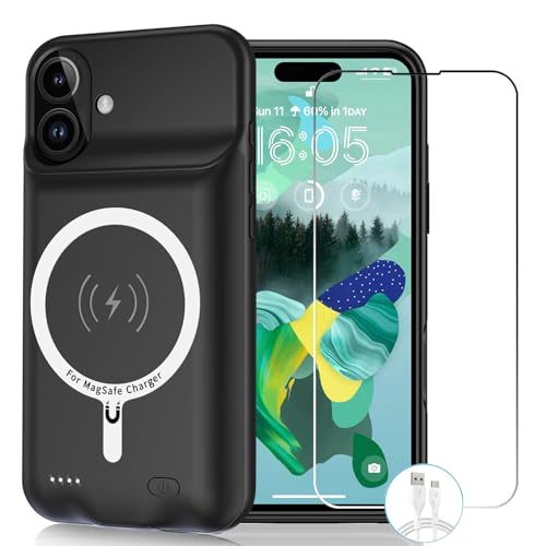 Wireless Charging Case for iPhone 16 Plus, 12000mAh High Capacity Portable Rechargeable Battery Case Qi Wireless Charging Compatible with iPhone 16 Plus (6.7 inch) Extended Battery Charger Case-Black