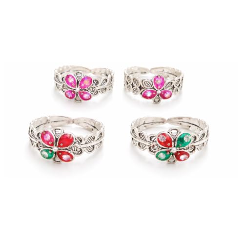 Image of CIRCOS Set of 2 Pairs Beautiful Stainless Steel and Oxidize Designer Toe Rings for Woman's