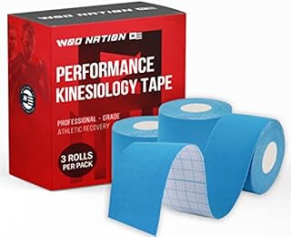 WOD Nation Kinesiology Tape Roll【3-Pack】Latex Free, Waterproof Athletic Tape, Kinesio Tape, Sports Tape for Pain Relief - Supports & Stabilizes Knee, Muscles, Joints - 2 Inch x 16.4 Feet Roll, Blue