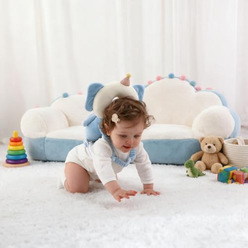 Image of Baby Head Protection Backpack - Soft Lightweight Fall Cushion for Toddlers During Crawling & Walking, Helps Ease Impact from Backward Tumbles(Blue Elephant)