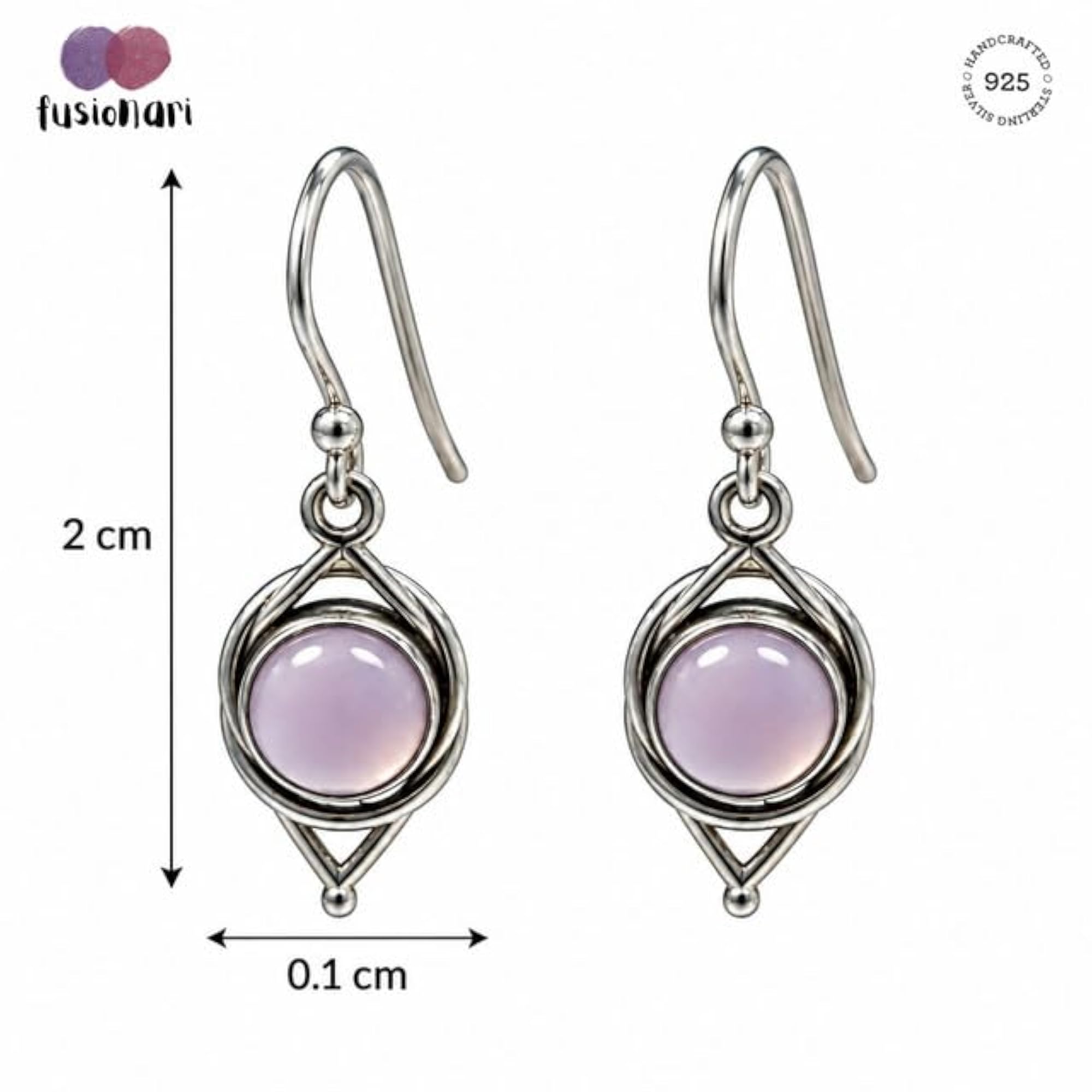 Women's 925 Sterling Silver Chalcedony Round Gemstone Earrings