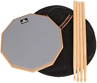12 inch drum pad,double sided drum pads,snare drum pad with drumsticks and storage bag for drum practice beginner (12in, Gray)