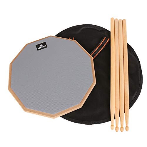 12 inch drum pad,double sided drum pads,snare drum pad with drumsticks and storage bag for drum practice beginner (12\'\', Gray)