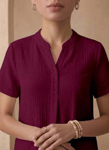 Image of TOPLOT Women's Co-ord Set | Stylish Matching Top & Bottom Set | Notch Neckline with Button Detail | Loose-Fit, Short-Sleeve Top with a Relaxed Silhouette |Ideal for Casual (5250)