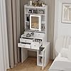 ARTETHYS Small Vanity Desk with Sliding Mirror and Lights White Makeup Vanities Set with Drawers Compact Dressing Table with Cabinet and Adjustable Shelves for Bedroom
