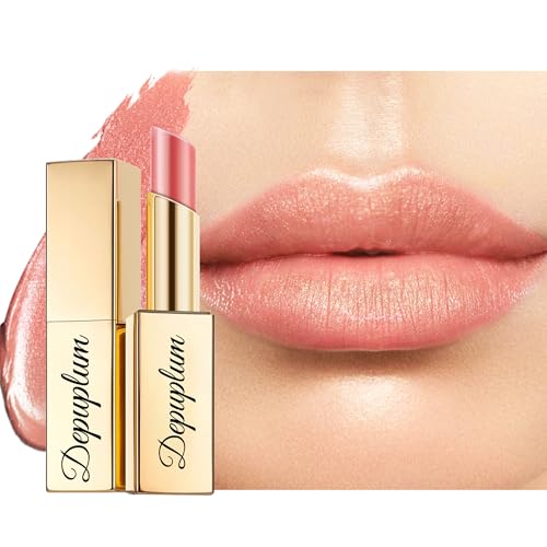 Depuplum Nude Shimmer Lipstick for Women Moisture Tinted Lip Balm Apricot Nourish Lip Gloss Glitter Lip Stick (ZG118 Undertone -Nude Apricot)