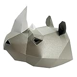 nzpost maschera di carta 3d pre-tagliata a forma di rinoceronte, animale rinoceronte, costume di halloween, cosplay, fai da te, modellino di carta, maschera natalizia (grigio)