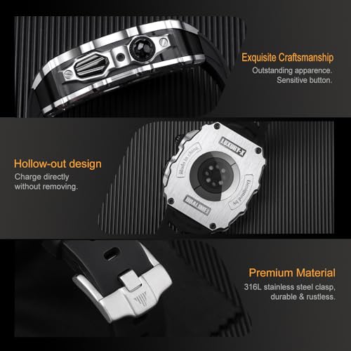 Kit modification Apple Watch 8 45mm avec cadre métal luxe et bracelet fluorocoutchouc durable