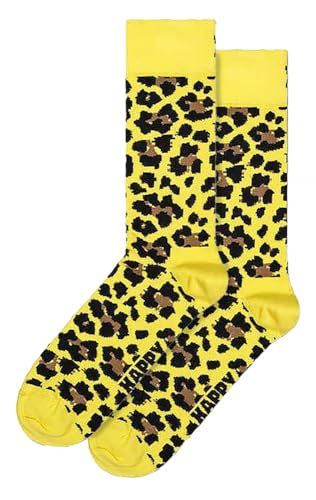 Happy Socks Leopard Print Socks Multicoloured Funny Novelty Gift Socks | Socks (6-11, Yellow)
