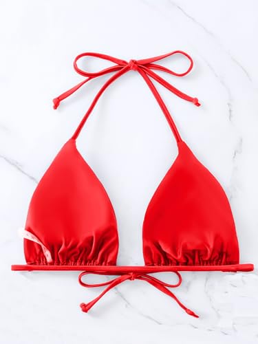 Image of Women's Triangle Halter Solid Bikini Top String Bathing Suit Tops