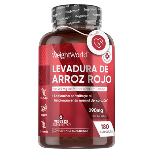 Levadura Roja de Arroz 290mg 180 Cápsulas Veganas - Provee 2,9mg de Monacolina Pura, Enriquecido...