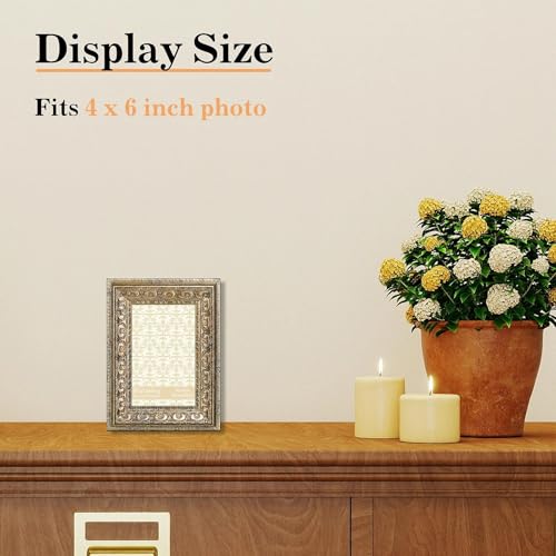 Image of VIOLABBEY 4x6 Picture Frame Gold, Vintage Photo Frame | Small Antique Ornate Frame, Wall or Tabletop Display, Classic Design for Home Office Decor, Fits 4x6 Pictures