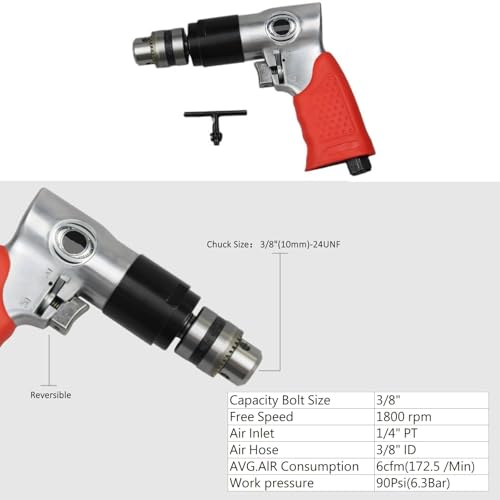 Image of Tire Repair Set with Toolbox, Low Speed 2200rpm Air Tire Grinder and 3 /8 inch Pneumatic Reversible Air Drill, 11 Pcs Tire Patch Tools include Buffing Wheel, Tire Reamer Drill Bit, Manual Tool Set