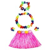 Fiesta Hula,Faldas De Hierba Hawaiano,Conjunto Hawaii Hula,Falda De Hula Con Guirnaldas,Hula Hawaiano Para Porristas,Fiestas Temáticas,Bodas,Fiestas De Cumpleaños,Fiestas De Carnaval,40cm (Rosado)
