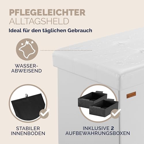 Casaria Sitztruhe mit Stauraum 115 x 40 x 40cm Faltbar 130 L Gepolstert Deckel Kunstleder Wohnzimmer Schlafzimmer Sitzhocker Sitzbank Aufbewahrungsbox Weiß - 8