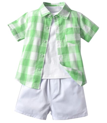 Image of SANGTREE 3 Piece Boy Outfits Short Sleeve Shirt and Shorts Set Beach Vacation Summer Clothes, 3 Months - 9 Years