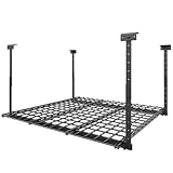 Jusgym 45-Inch x 45-Inch Overhead Garage Storage Rack, 17'-28' Height Adjustable Garage Ceiling Storage Racks, Heavy Duty Storage Organizer System, 250LBS Weight Capacity, Black