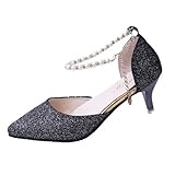 [AQUA Marine] パンプス レディース パールチャーム キラキラ 5cm ドレス 結婚式 ウエディング パーティ フォーマル＆カジュアル両用 美脚 結婚式 クリスマス (ブラック, 24.0 cm)