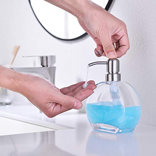 Bzoosiu Glass Soap Dispenser With Rust Proof Stainless Steel Pump, Refillable Kitchen & Bathroom Countertop Dish Soap Dispenser For Essential Oils, Lotions, Liquid Soaps, Brushed Nickel #TOP2