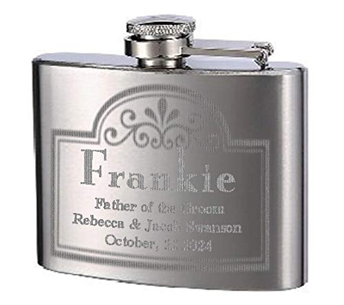 Custom Engraving Top Shelf Stainless Steel Flasks 4oz | Screw-On Leak Proof Cap | Personalized Groom Wedding Favors | liquor Flask Gifts for Men - Pack of 1