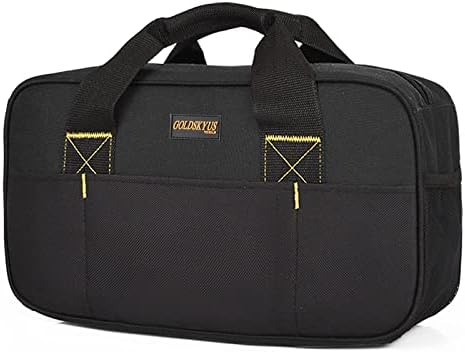 Goldskyus 14Inch Close Top Wide Mouth Tool Storage Bag ,Small tool bag with Waterproofed. Electricians Repairman Tools Tote Bag Double Fabric Storage Bag for Electrician, Plumbing, Gardening (Black)