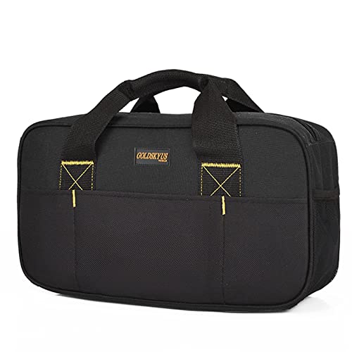 Goldskyus 14Inch Close Top Wide Mouth Tool Storage Bag ,Small Tool Bag With Waterproofed. Electricians Repairman Tools Tote Bag Double Fabric Storage Bag For Electrician, Plumbing, Gardening (Black) #TOP2
