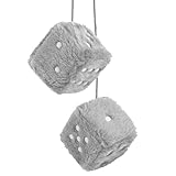 Fuzzy Dice for Car Mirror, Pair of Retro 2.75” Fuzzy Dice for Rear View Mirror with White Dots for Car Interior Hanging Ornament Decoration (Grey)