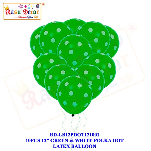 Image of RasuDecor 10 Pieces 12 inch Polka Dot Latex Balloon Green and White Dot Colorful Balloons, 12 Inch Latex Polka Dots Balloons for Kids Women Men Birthday Easter Engagement Wedding, Halloween Party Supplies Decor #RasuImpex (10Pcs 12 inchPolkaDotGreenWhite)