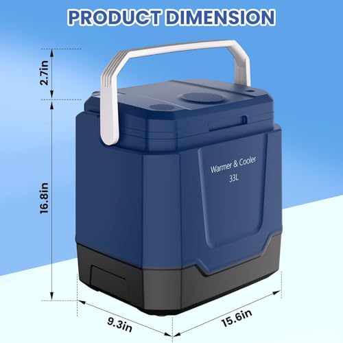 Image of 35QT Electric Cooler, Portable Car Refrigerator & Plug-In Cooler with 12V DC & AC Power, Travel Cooler for Camping, Road Trips, Truck Travel & Home Use, car fridge with Locking Handle