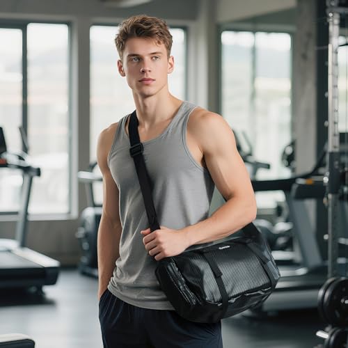 Small Sports Bag Waterproof Ultra-Light Gym Duffle for Men & Women Compact Mini Crossbody Bags, Perfect for Running, Travel & Fitness (black-woven pattern)2