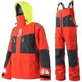 Men's PRO Offshore Sailing Suit, Waterproof Jacket & Bib Pants (RED,L)