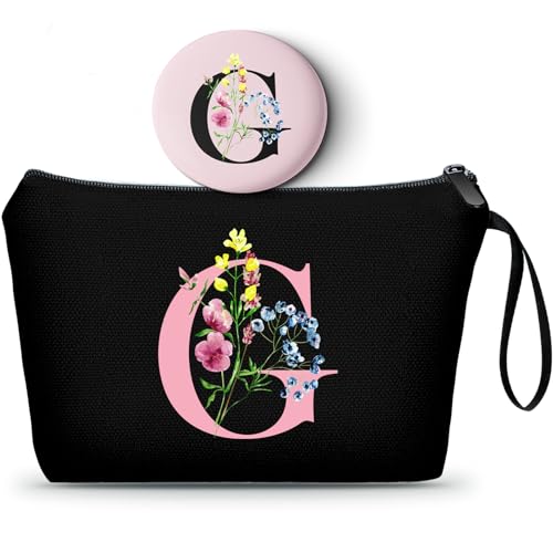 SEAMOON A-Z Womens Birthday Gifts, Initial Makeup Bag with Mirror, G
