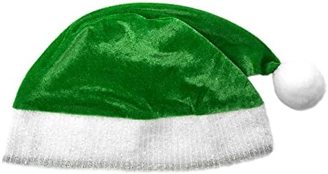Adult Green Plush Santa Hat - Holiday Xmas Christmas Costume Party Hat