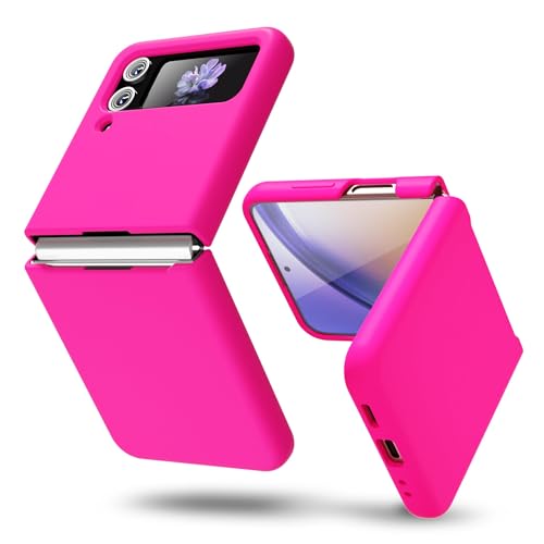oakxco for Samsung Galaxy Z Flip 4 Phone Case Liquid Silicone, Fluorescent Bright Solid Color, Cute Thin Slim Soft Rubber TPU Plain Smooth Gel Matte Protective Cover for Women Girl, Fuchsia Hot Pink