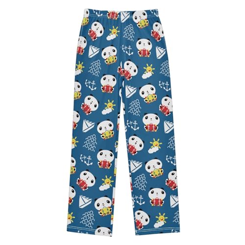Panda Anchor Ship Boys Long Pants Soft Trousers Elastic Waist Kids Lounge Bottoms with Pockets S-XL