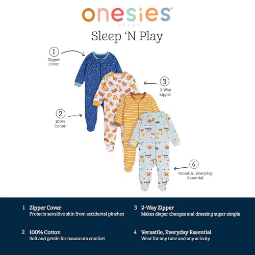 Image of ONESIES Brand Baby Boys Sleepers 4-Pack Footies and Toddler Set