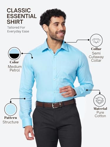 Image of Raymond Men Pure Cotton Slim Fit Structure Pattern Semi Cut Away Collar Formal Shirt