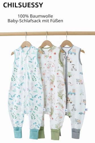 Chilsuessy Baby Sommerschlafsack mit Füßen 0.5 Tog Kleine Kinder Schlafsack mit Beinen Unwattiert 100% Baumwolle Schlafstrampler für Jungen… – Ansicht 2