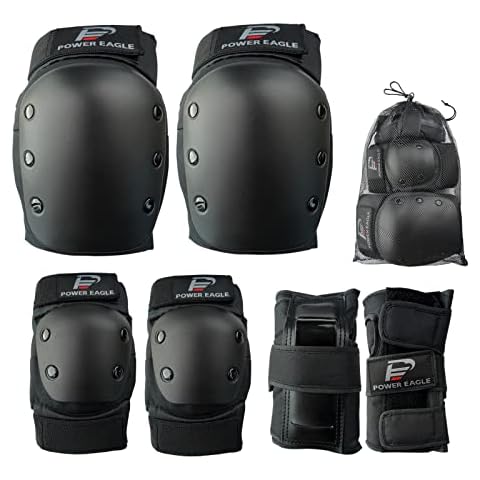 6 in 1 Protective Gear Set Including Knee Pads Elbow Pads and Wrist Guard Durable Comfortable, Protective Knee Pads Set for Kids Youth Teenager Adult,Perfect for Skateboarding Skating(Black, L) Cover