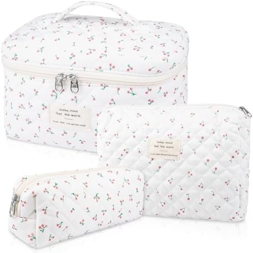 Makeup Bag Set, Quilted Makeup Bag, Large Floral Cosmetic Bag for...