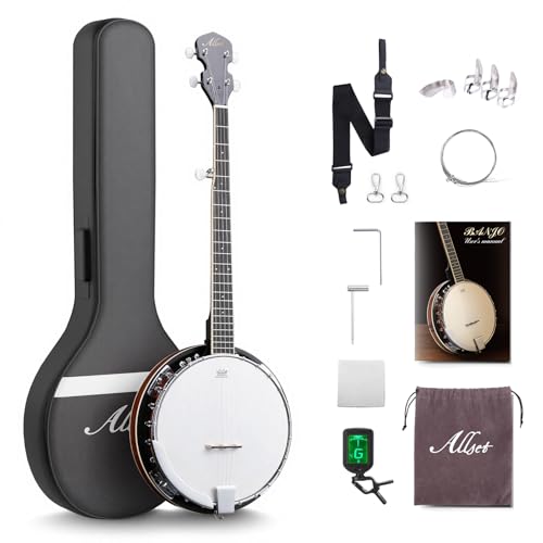 ALLSET 5 String Acoustic Banjo, Full Size 38 inch Geared 5th Tuner | Remo Head & Mahogany Body | Complete Starter Kit + Gig Bag/Tuner | Best Gift for Adult & Teen Beginners
