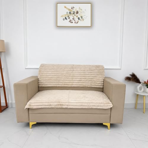 Image of Homerz Premium Rabbit Fur Sofa Cover with Anti-Skid Backing, Soft Plush Fabric Sofa Protector for Living Room Furniture (Beige, 2 Seater, Seat Cover with Backrest)