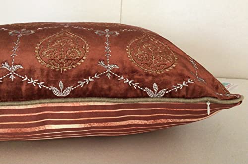 Image of TARA- Sparkling Homes 12 x 18 Inches Embroidered Velvet Cushion Covers, 'Padmini' from 'The Royal Collection', Set of 1 (Burnt Orange, 12 x 18 Inches)