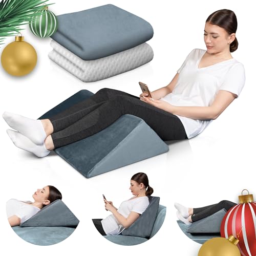 Lunix LX14 1pc Orthopedic Knee Wedge Pillow, Extra Cover Included, Post Surgery Memory Foam for Back, Leg, Pain Relief, Sitting Pillow, Triangle Pillow for Knee Support, Adjustable Pillows for Reading