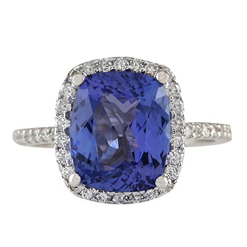 4.4 Carat Natural Blue Tanzanite and Diamond (F-G Color, VS1-VS2 Clarity) 14K White Gold Engagement Ring for Women Exclusively Handcrafted in USA