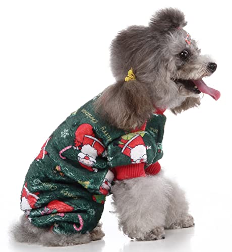 XIAOYU Santa Claus Snow Gift Box Pattern Christmas Pet Clothes Dog Warm Pajamas Cat Christmas Costumes Puppy Jumpsuits, Green, S - Image 4