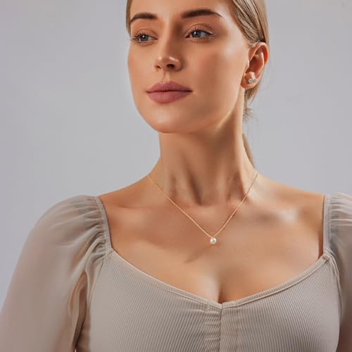 Image of Zeffy Gold Pearl Necklace for Women, Dainty 14K Gold /Silve Plated Layered Pearl Choker Pearl Earrings Pearl Bracelets Wedding Trendy Gold Jewelry Set for Women Gifts